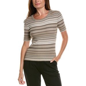 T Tahari Womens  Stripped Ribbed Knit T-Shirt, Brown